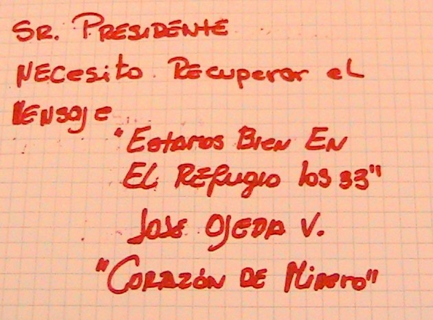 Mensaje del minero al Presidente Piñera