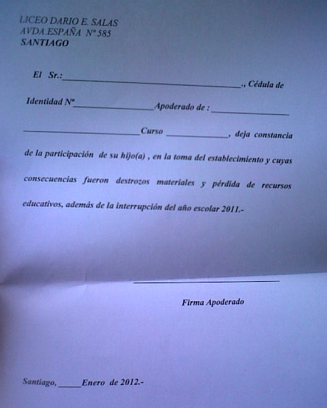 Documento denunciado por apoderados de Liceo Darío Salas