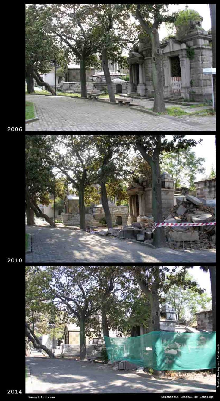 El mausoleo de Manuel Arriarán antes y después.