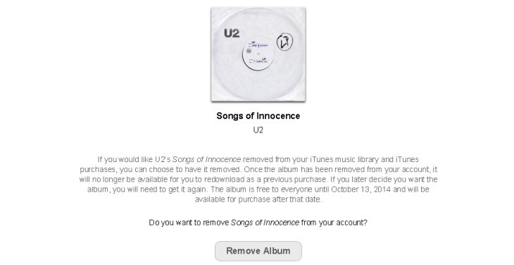 El sitio de eliminación del disco de U2 / Apple