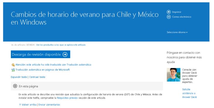 Cambio Horario Chile 2012 Microsoft