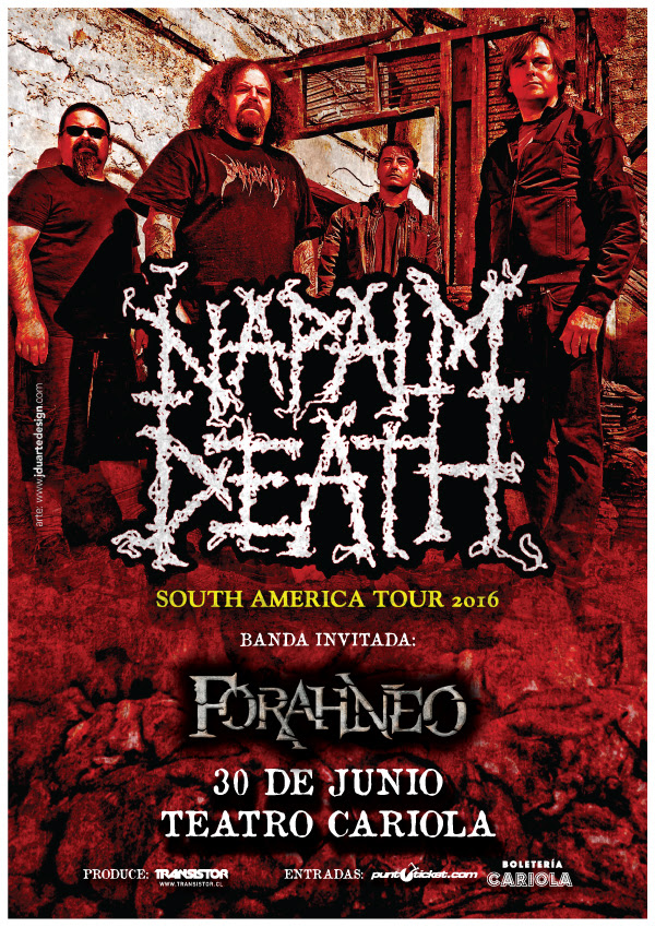 Flyer oficial del show de Napalm Death en Chile. 
