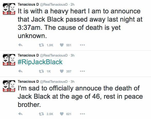 G1 - Twitter da banda de Jack Black anuncia e desmente morte do ator -  notícias em Música
