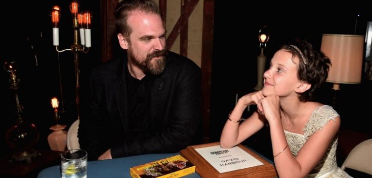 LOS ANGELES, CA - JULY 11: Actors David Harbour and Millie Brown attend the after party for the premiere of Netflix