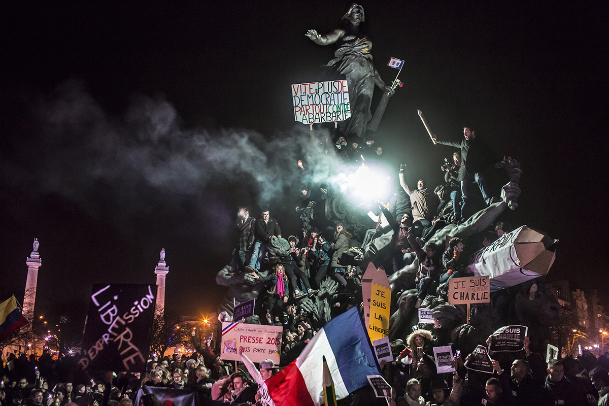 © Corentin Fohlen/ pour Stern et Paris Match/ Divergence. Paris, France. 11 janvier 2015. Manifestation a paris contre le terrorisme et en soutien aux victimes de l