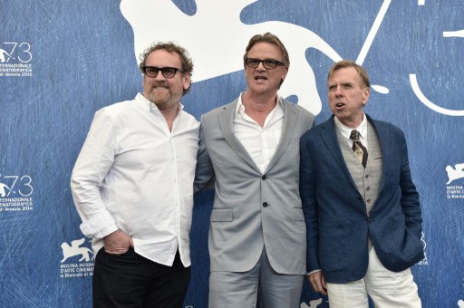 Director Nick Hamm (C), actors Timothy Spall (R) and Colm Meaney attend the photocall of the movie "The Journey" presented out of competition at the 73rd Venice Film Festival on September 7, 2016 at Venice Lido. / AFP PHOTO / TIZIANA FABI