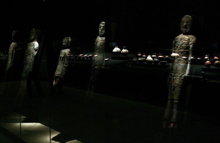 A group of Chinchorro mummies -dated between 5000 B.C. and 3000 B.C.- and several ceramics are on display during the exhibition "Arica, a thousand-year-old culture", on August 27, 2008, in the cultural centre of the La Moneda presidential palace in Santiago. In the Chinchorro culture, everyone who died was mummified, and it was not a symbol of high social status