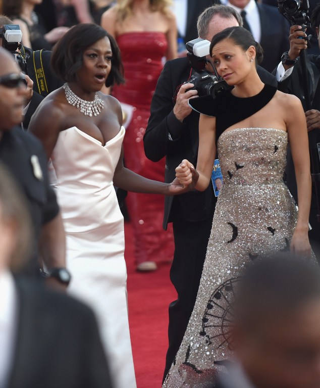 LOS ANGELES, CA - JANUARY 29: Actors Viola Davis (L) and Thandie Newton attend The 23rd Annual Screen Actors Guild Awards at The Shrine Auditorium on January 29, 2017 in Los Angeles, California. 26592_016 Emma McIntyre/Getty Images for TNT/AFP