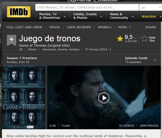 IMDb reporta presunta fecha de estreno de temporada 7 de "Game of Thrones"