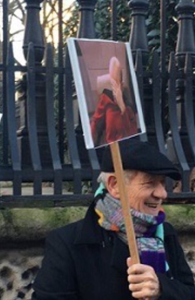 Ian McKellen fue a marcha contra Trump con el mejor cartel de todos