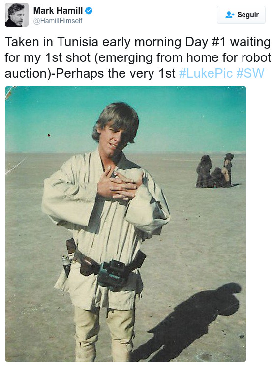 Mark Hamill publica la primera foto tomada a "Luke Skywalker" en la historia
