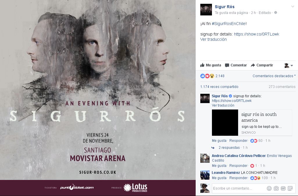 La publicación con la que Sigur Rós confirmó su show en Chile | Facebook