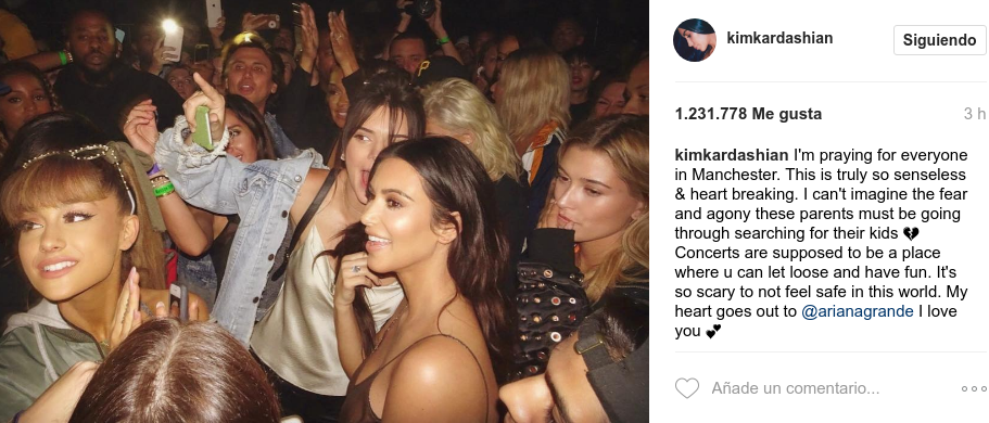 Publicación de Kim Kardashian en tributo a víctimas de Manchester, que luego eliminó | Instagram