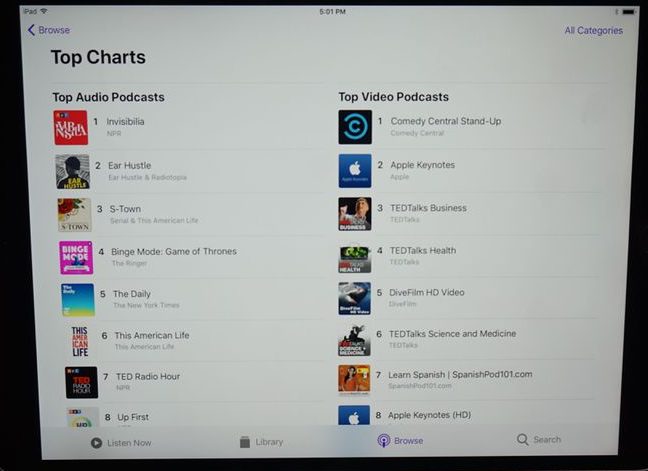 La nueva interfaz de la app Podcast en iOS 11 - Mashable