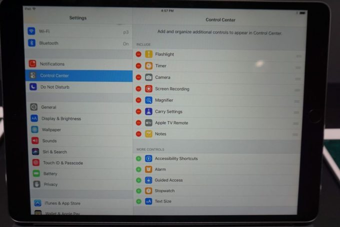 El nuevo centro de control en un iPad - iOS 11 | Mashable