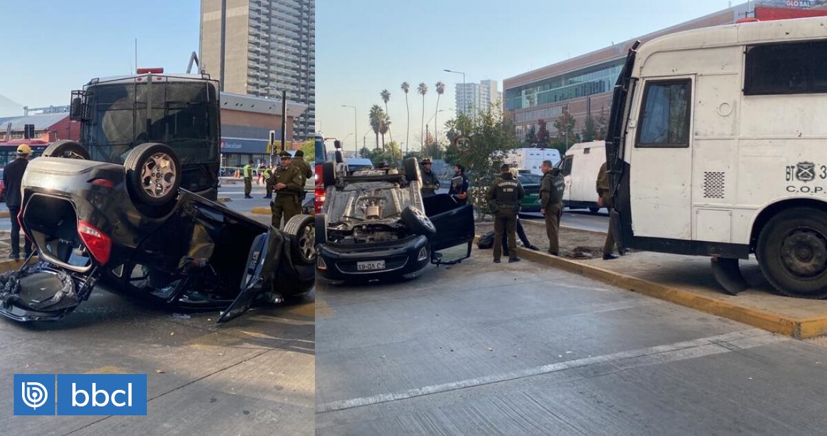 Vehículo termina volcado tras ser impactado por bus de Carabineros en