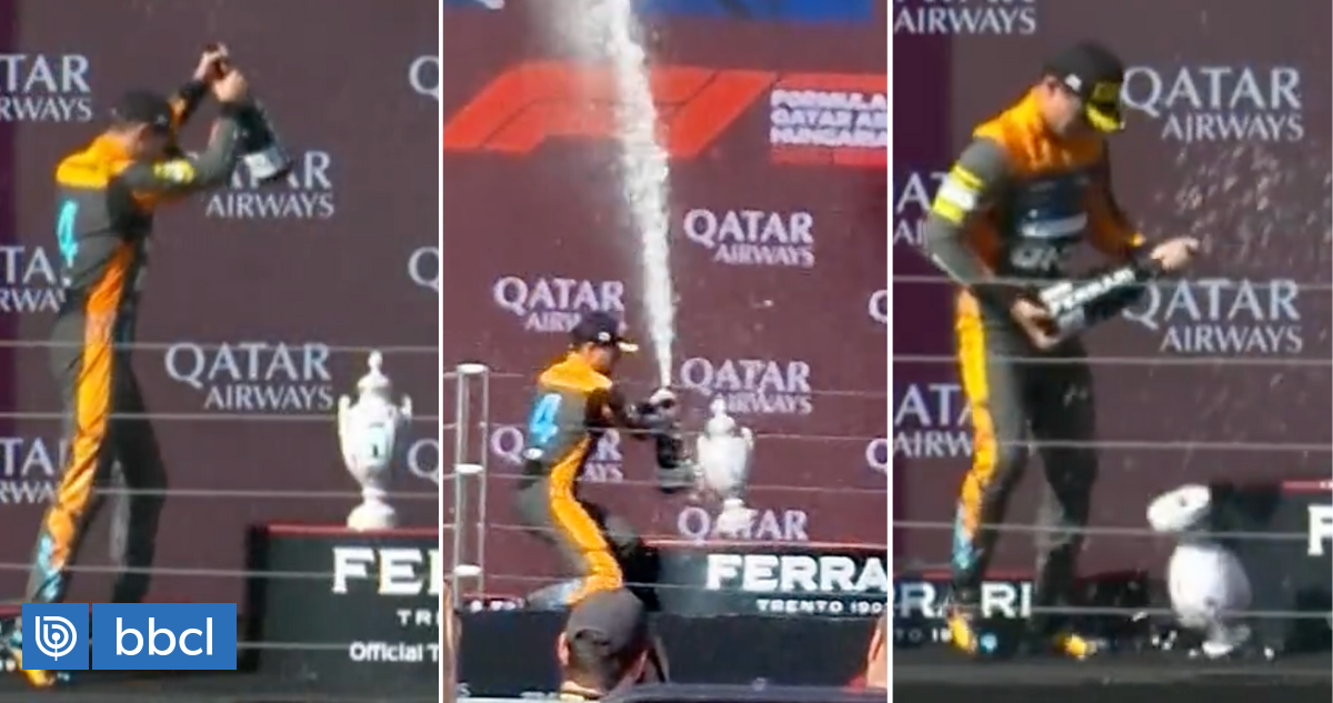 Norris destruye trofeo de Verstappen en la celebración del GP de Hungría