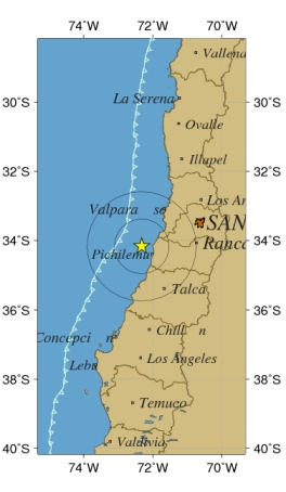 Mapa del epicentro del sismo