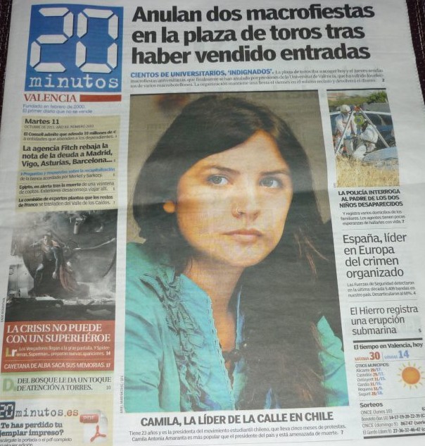 Portada de 20 Minutos de Valencia | Italo Uribe vía Facebook