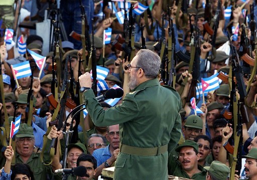 Cuban President Fidel Castro addresses a ceremony marking the 40th anniversary of Cuba