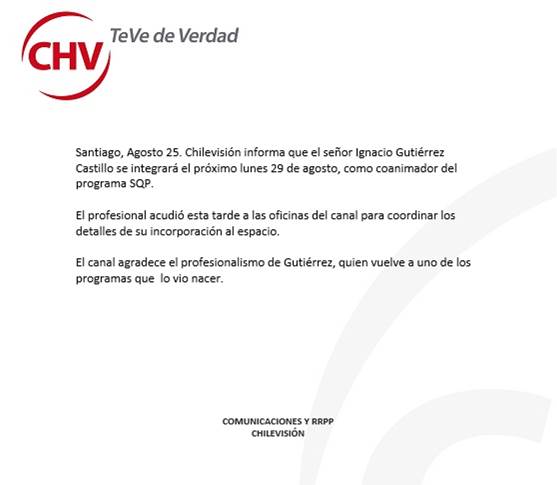Comunicado de prensa | CHV