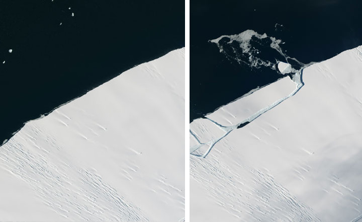El "antes y después" del desprendimiento | NASA Earth Observatory