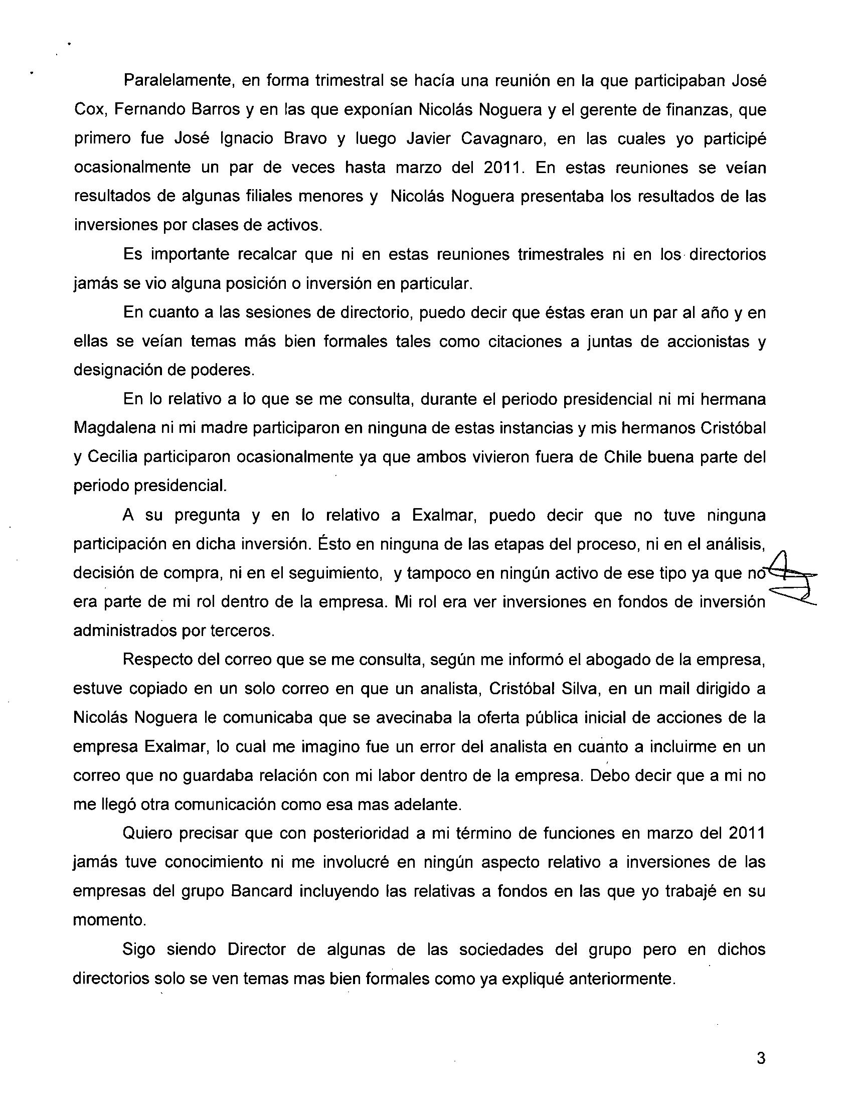 Declaración de Piñera Morel