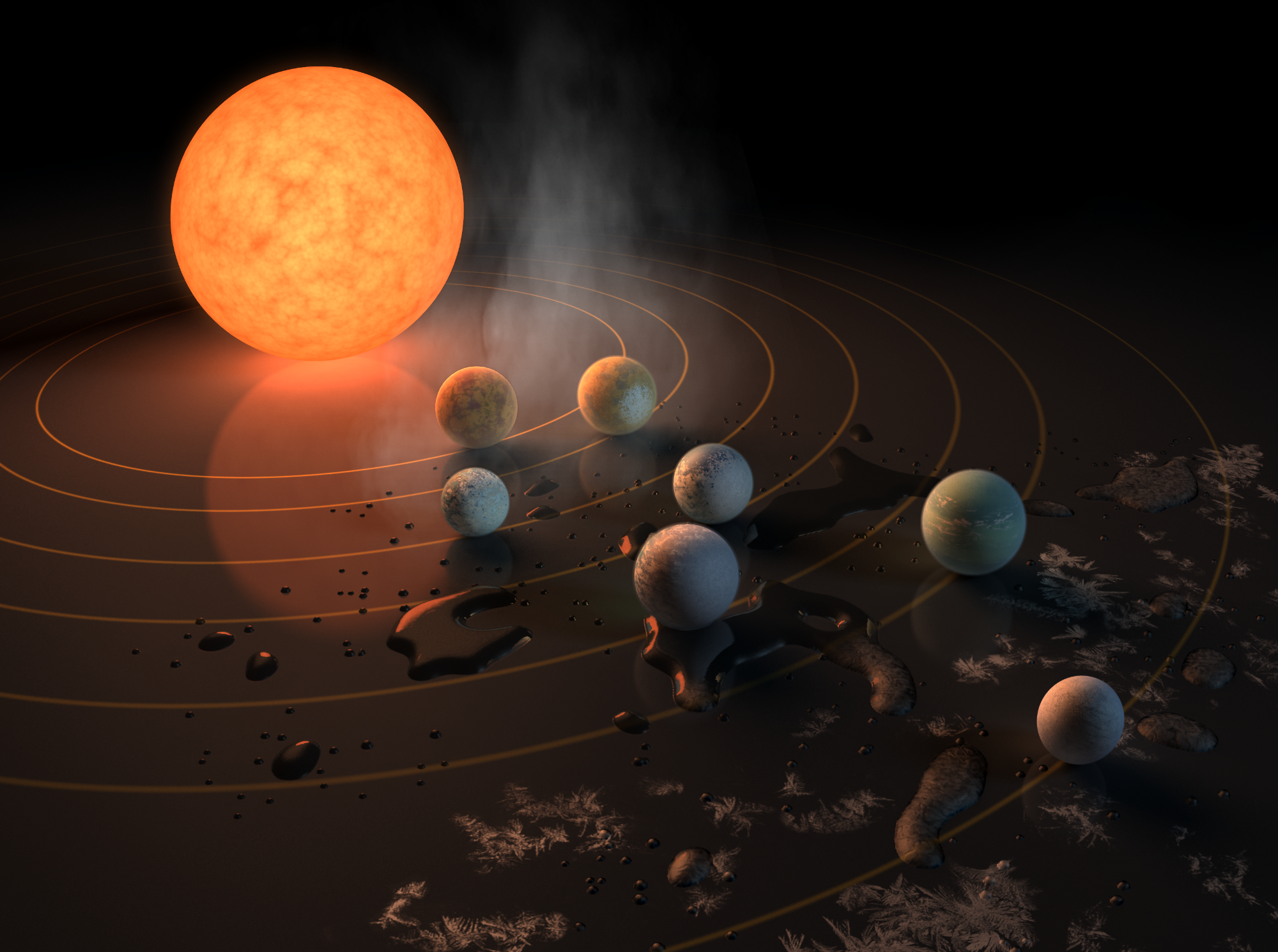 NASA halla 7 exoplanetas que podrían albergar vida y tener agua líquida