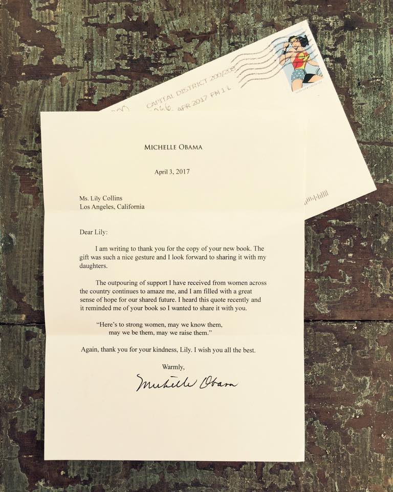 Carta de Michelle Obama a Lily Collins | Lily Collins en Facebook