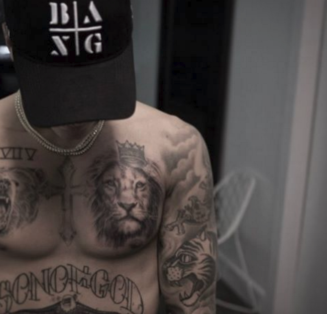 Justin Bieber y su tatuaje de león | @Banbangnyc en Instagram