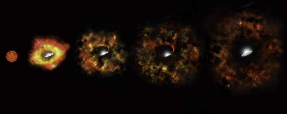 Ilustración del proceso de la estrella N6946-BH1 para convertirse en un agujero negro | NASA