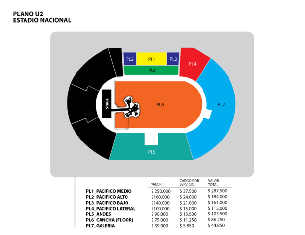 Las localidades del Estadio Nacional para el concierto.