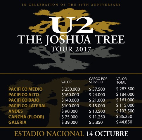 Las entradas para ver a U2 en Chile