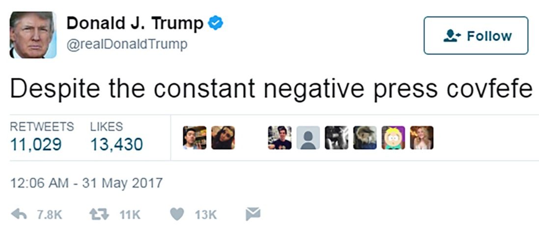 Tuit de Trump donde escribió "covfefe"