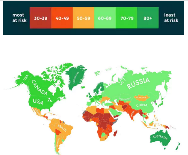 Mapa muestra a los países con mayores probabilidades de sobrevivir al cambio climático