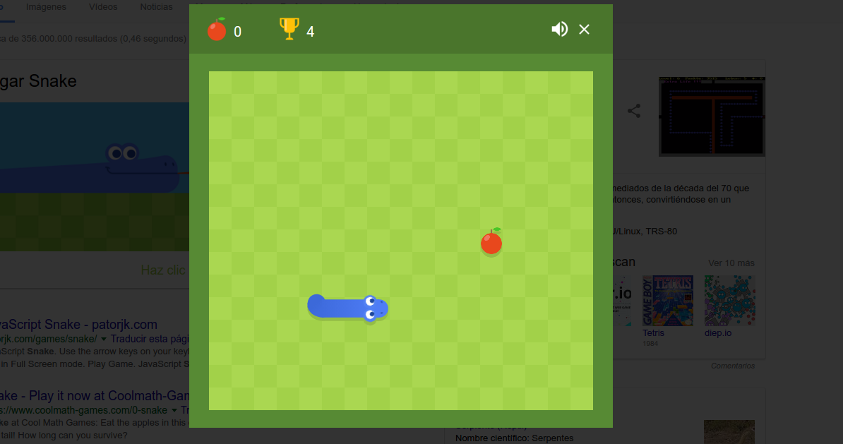Captura del juego "Snake" | Google