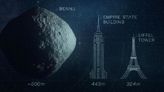 Comparación de Bennu con el Empire State y la Torre Eiffel | news.com.au