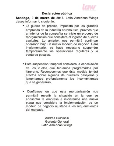 Comunicado de prensa de LAW