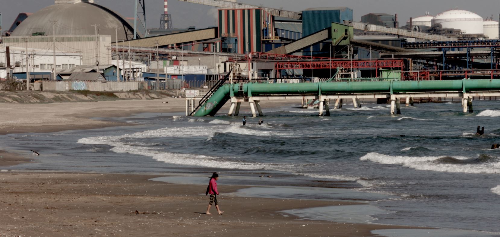 Vista del parque industrial desde la playa de Ventanas. Foto: Michelle Carrere