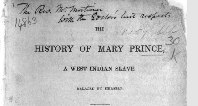Primera portada de "La historia de Mary Prince, una esclava de las indias occidentales" | Google Book 