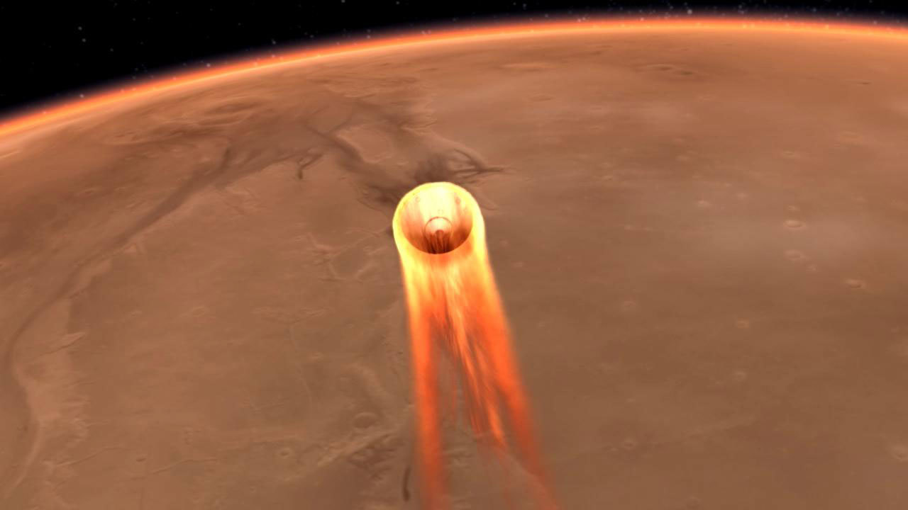 Representación de la futura entrada de Mars InSight en Marte | NASA/JPL-Caltech