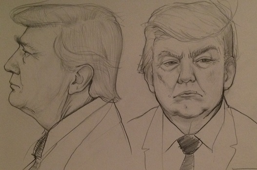 Boceto de Donald Trump, para demostrar habilidad como dibujante de Sebastián Errázuriz, EM (c)