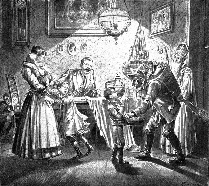Nikolaus y Krampus en Austria. PeriÃ³dico-ilustraciÃ³n de 1896