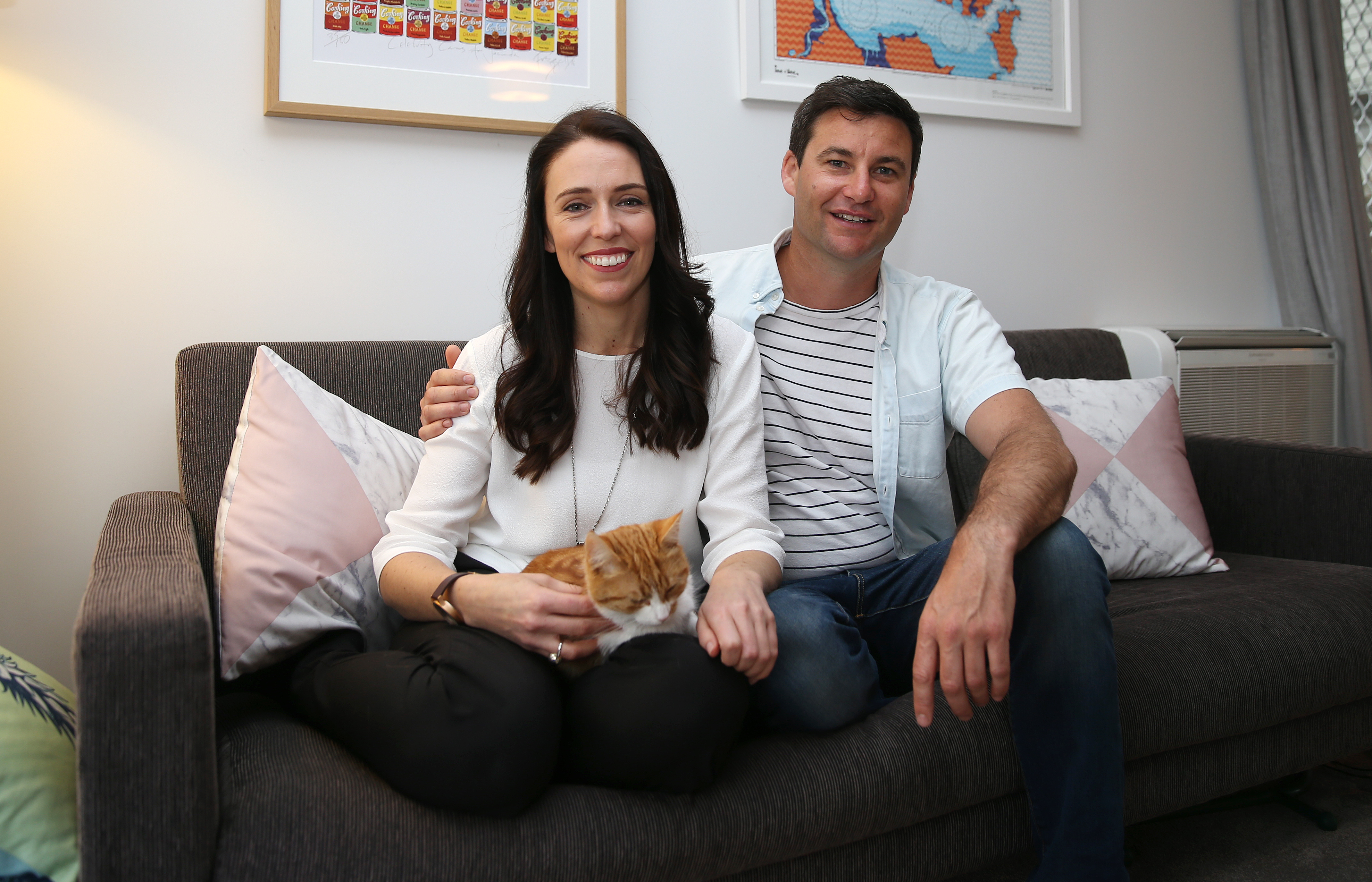 Labour Party leader Jacinda Ardern with partner Clarke Gayford at home in Pt Chevalier, Auckland.. 14 August 2017 New Zealand Herald Photograph by Doug Sherring.