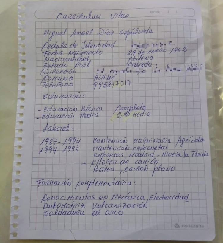 Currículum escrito a mano