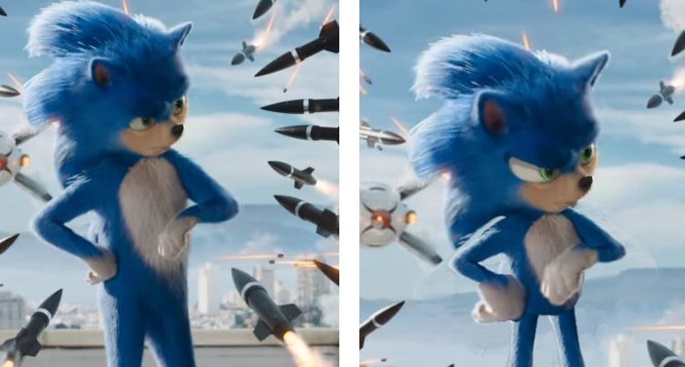 Derecha: Sonic en live action; izquierda: versión editada por ilustrador @EdwardPun1 en Twitter