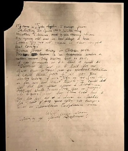 Carta de John Anglin | Archivo FBI