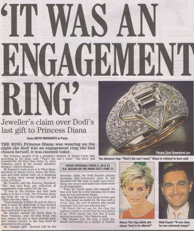 El anillo que Dodi habría comprado para Diana