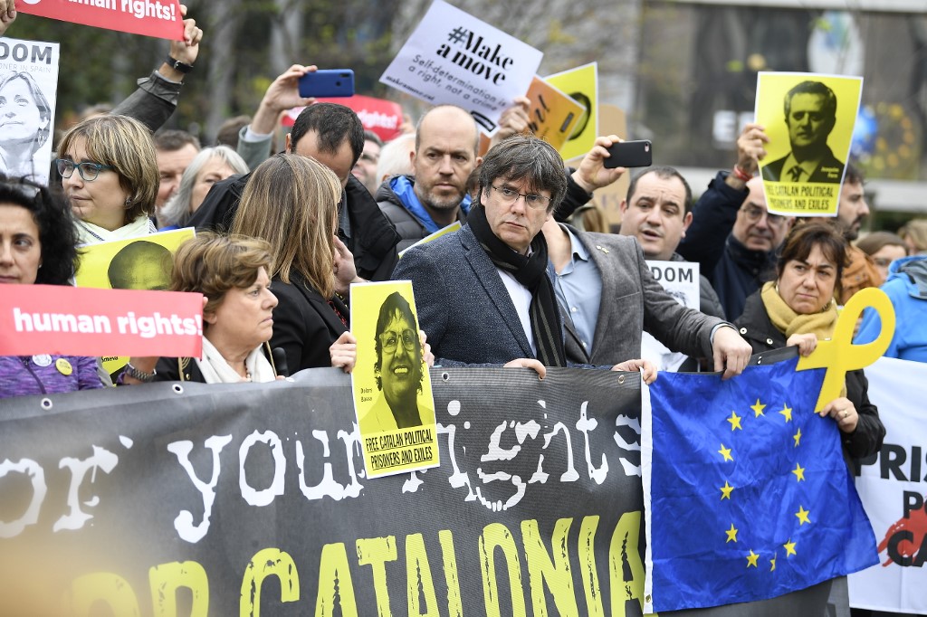 Puigdemont protestando en Bélgica | AFP