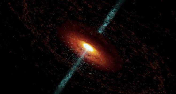 Interpretación artística del material que rota alrededor de un agujero negro superlativo | NRAO/AUI/NSF 